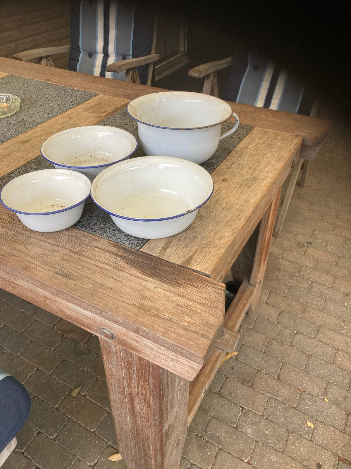 Set van 4 vintage emaille kommen/pot, Ophalen