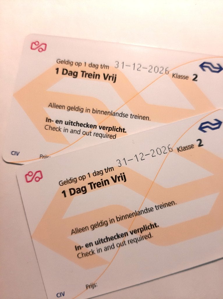 2 Dagkaartjes NS 2de klas, Eén persoon, Trein, Nederland, Algemeen kaartje