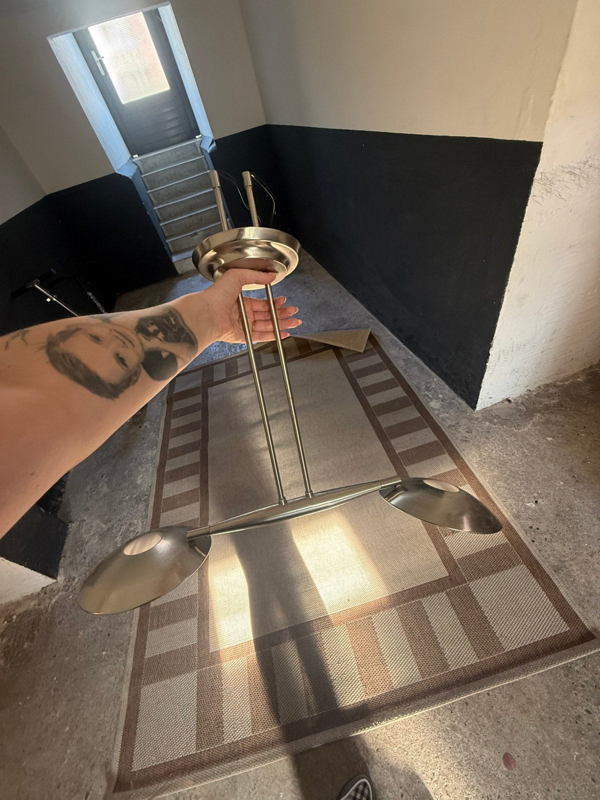 Plafondlamp / Halogeenlamp RVS – 2 spots, Ophalen, Zo goed als nieuw, Metaal