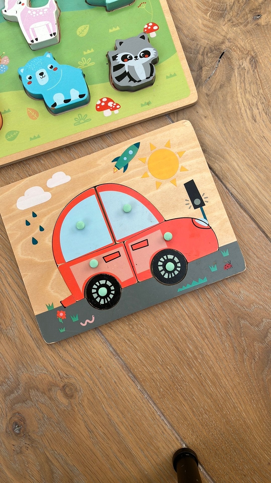 Mooie houten auto puzzel, Ophalen of Verzenden, Minder dan 10 stukjes, Zo goed als nieuw, Van hout