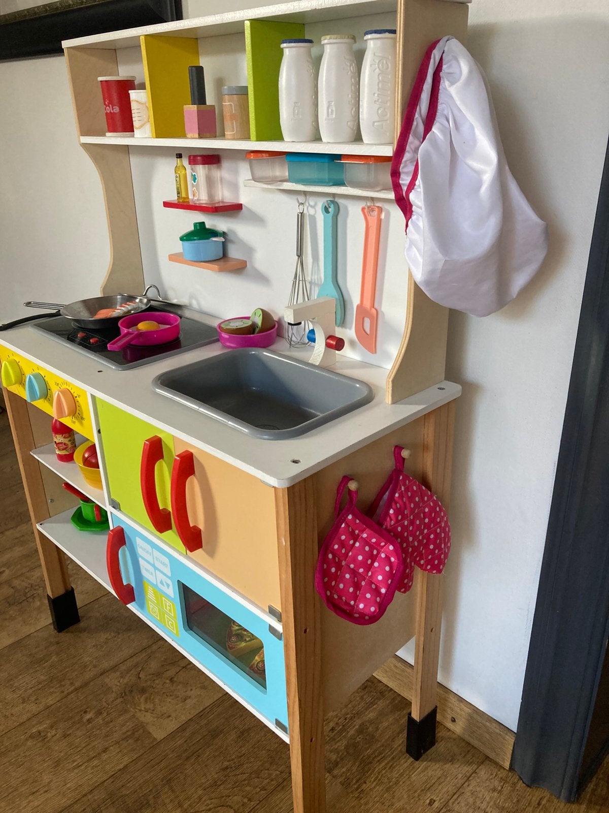 Kinderkeuken in leuke vrolijke kleuren met accessoires, Ophalen, Gebruikt, Hout, Speelkeuken-accessoire