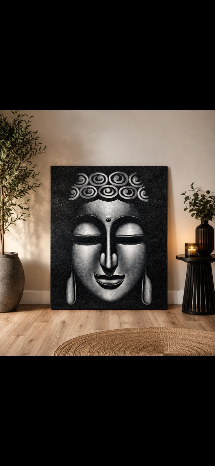 Boeddha Schilderij Canvas - Zwart/Wit - Rustgevende Kunst, Ophalen