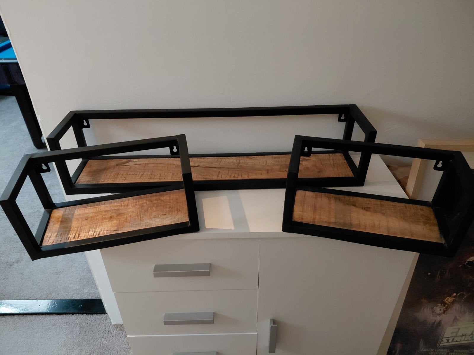 industriële wandplanken - Zwart metaal & Mangohout, Huis en Inrichting, Woonaccessoires | Wandplanken en Boekenplanken, Ophalen