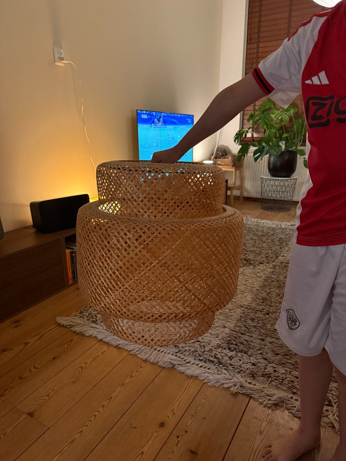 IKEA Sinnerlig hanglamp bamboe - Zo goed als nieuw, Ophalen, Zo goed als nieuw, Natuurlijk materiaal, E27 (groot)