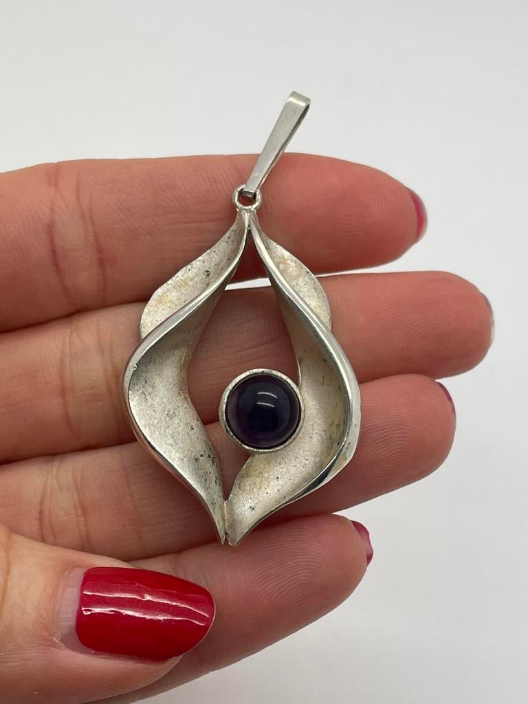 D194 Prachtige zilveren hanger GRT met amethist, Sieraden, Tassen en Uiterlijk, Antieke sieraden, Ophalen of Verzenden, Zilver