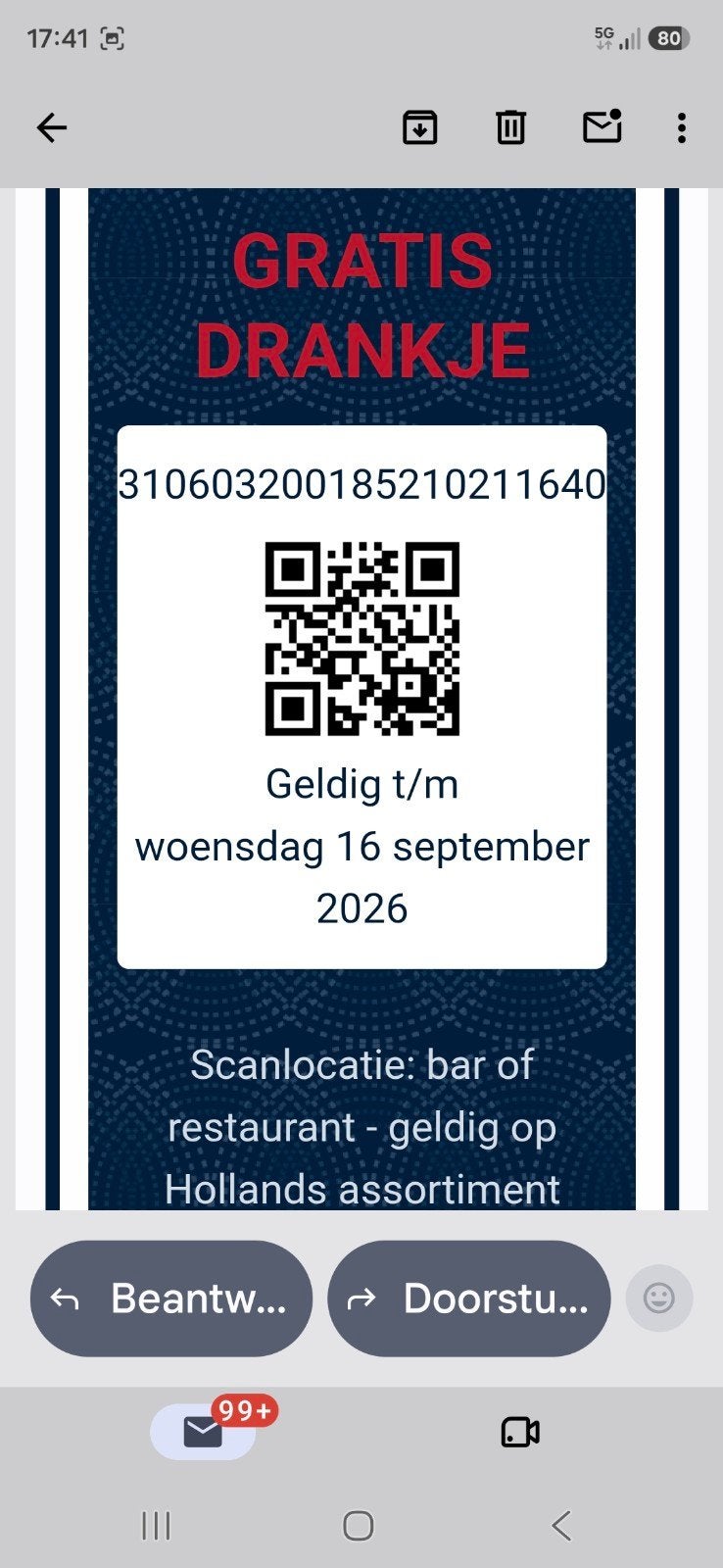 hangar consumptie tegoeden, Tickets en Kaartjes, Eén persoon, Kortingsbon