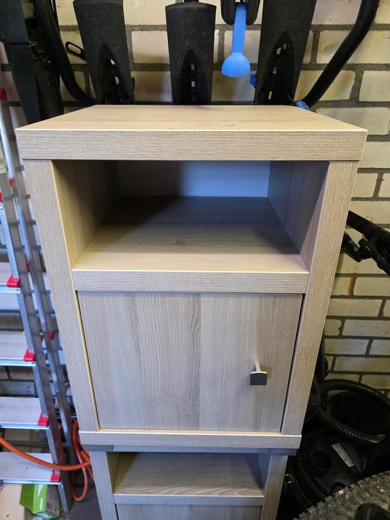 2x Nachtkastje met lade en open vak - Houtlook, Gebruikt, Minder dan 45 cm, Hout, 55 tot 70 cm
