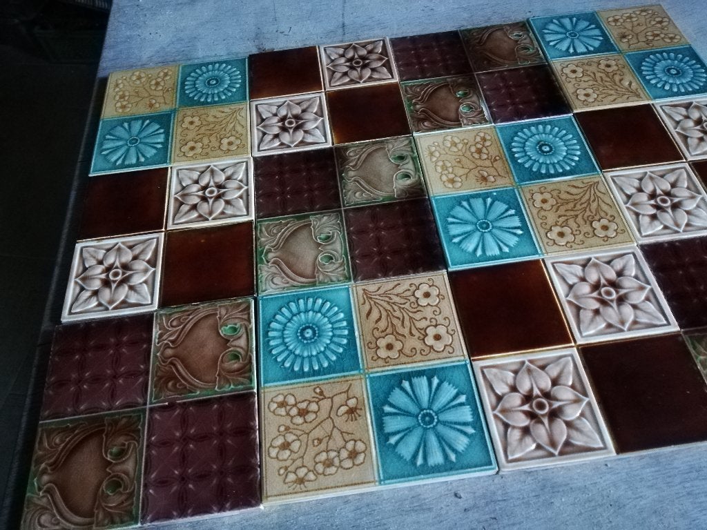 Mix van 12 antieke Engelse art nouveau tegels 46,2 x 61,7cm, Antiek en Kunst, Antiek | Wandborden en Tegels, Ophalen