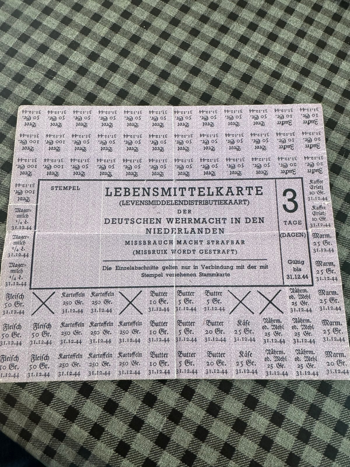 Originele Levensmiddelenkaart WOII - Duitse Wehrmacht, Ophalen of Verzenden, Gebruikt