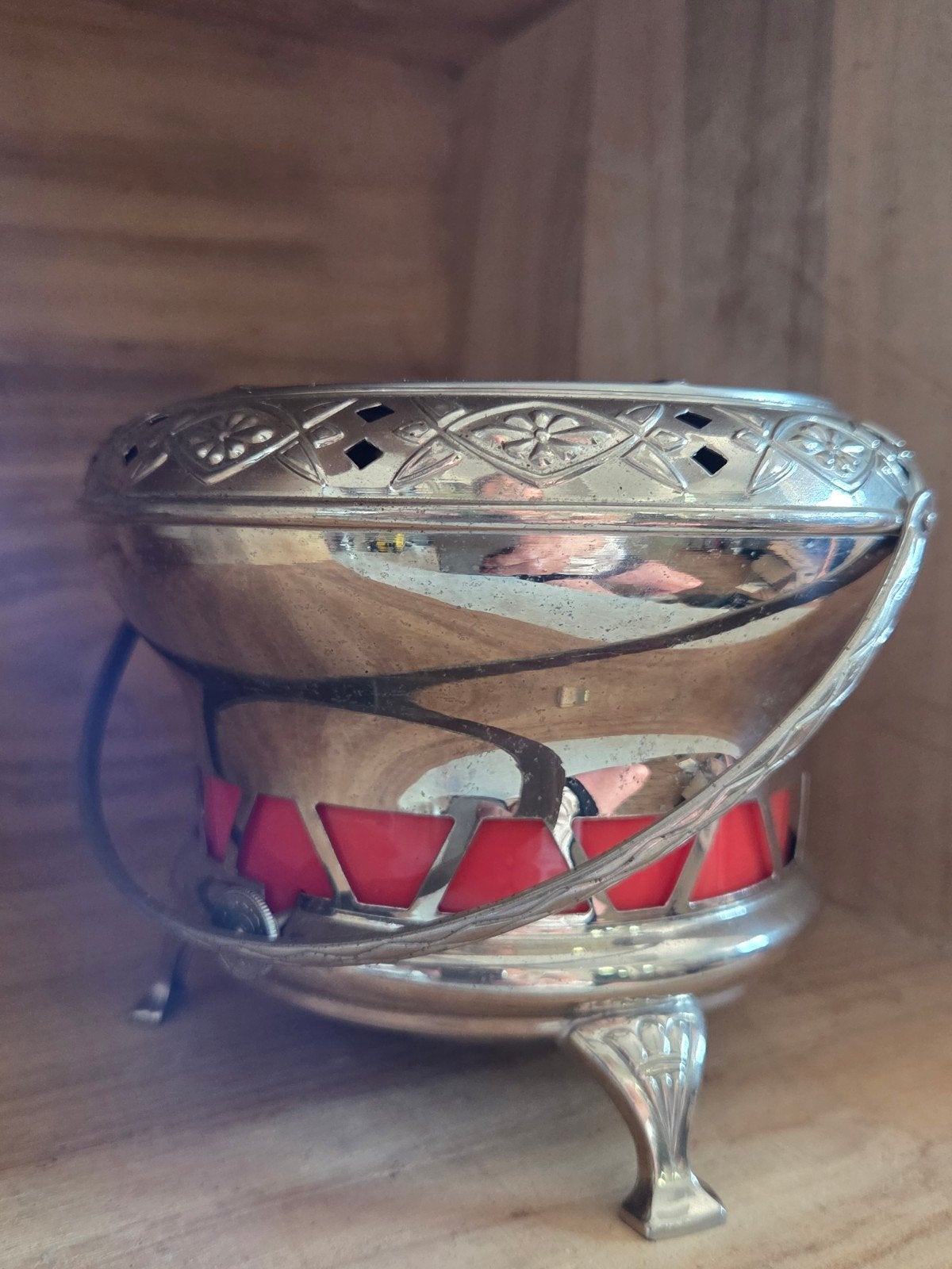 Antieke zilverkleurige theelichthouder/rechaud, Ophalen of Verzenden