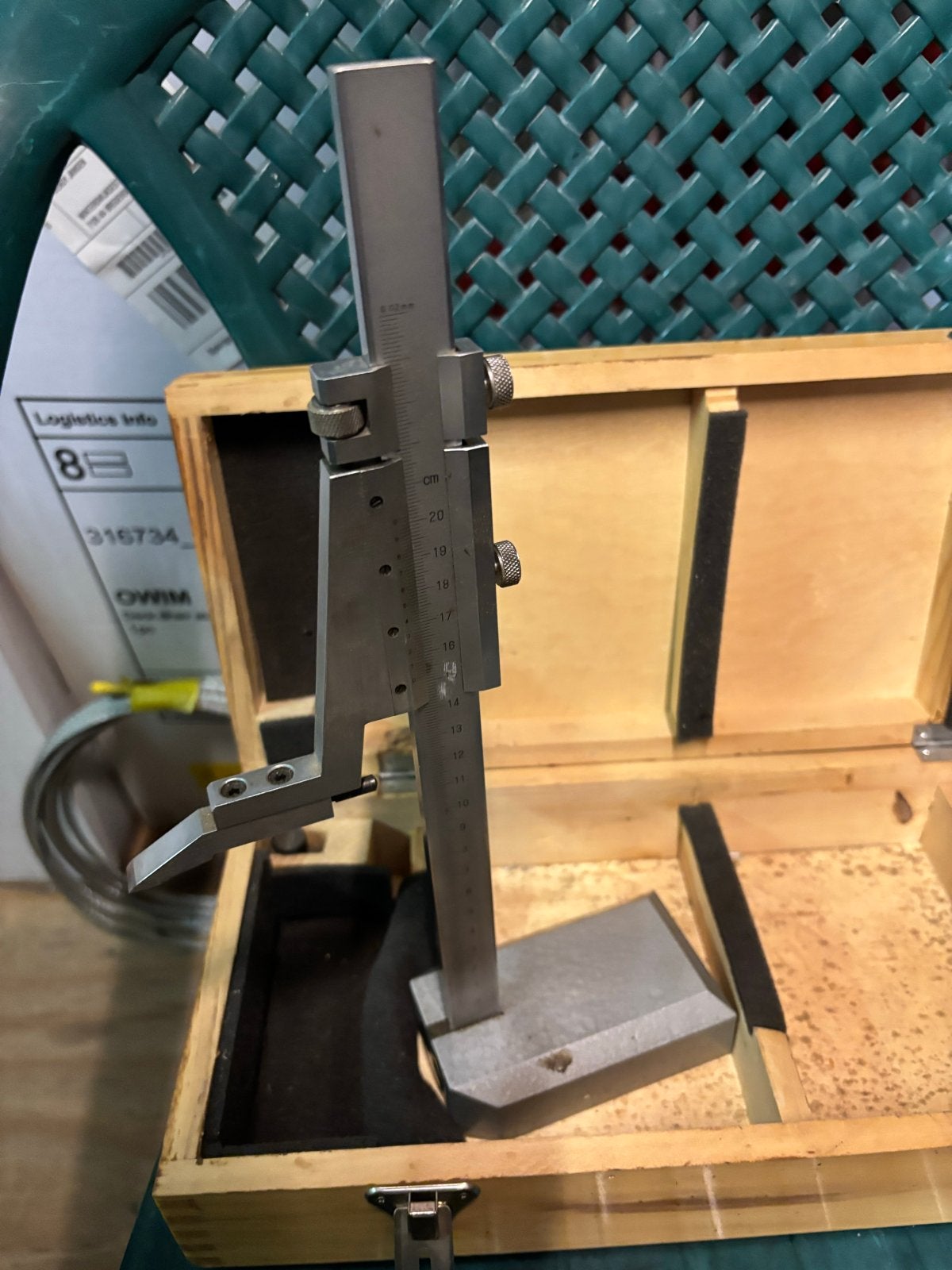 Hoogtemeter / Dieptemeter met houten kist, Doe-het-zelf en Verbouw, Ophalen of Verzenden, Gebruikt, Overige meters