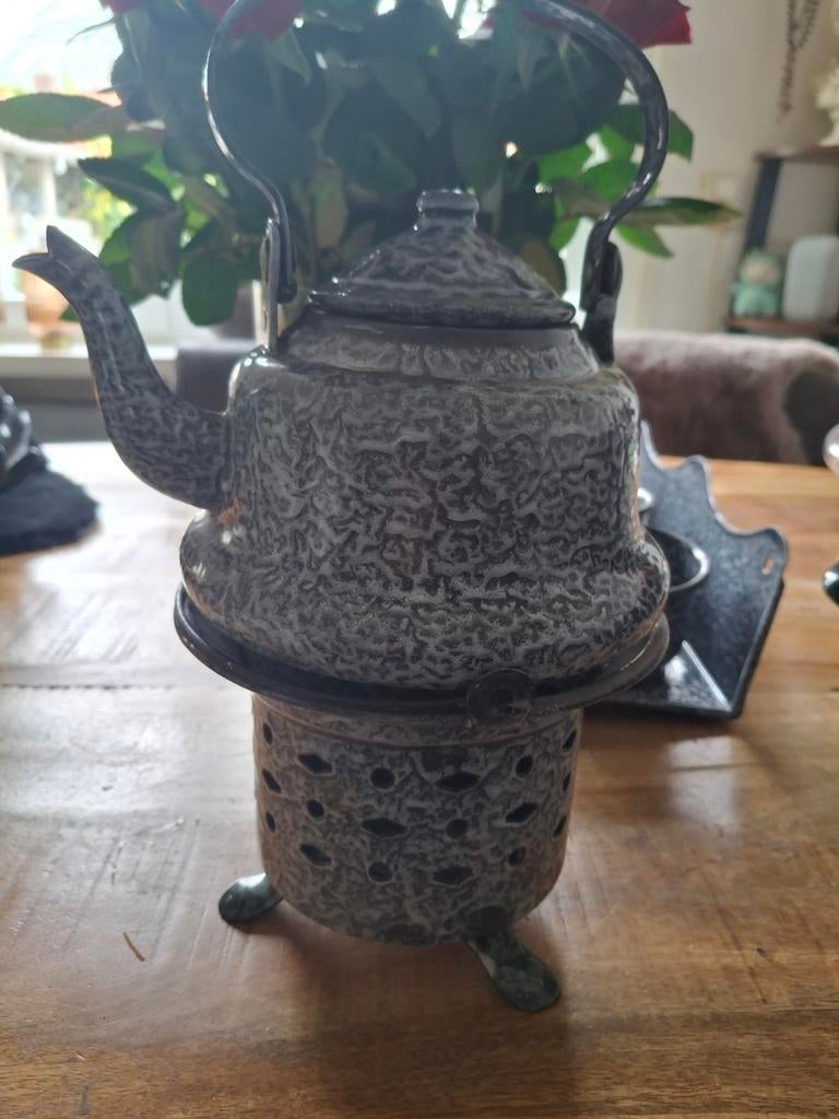 Emaille theelichtje met ketel, Antiek en Kunst, Ophalen of Verzenden