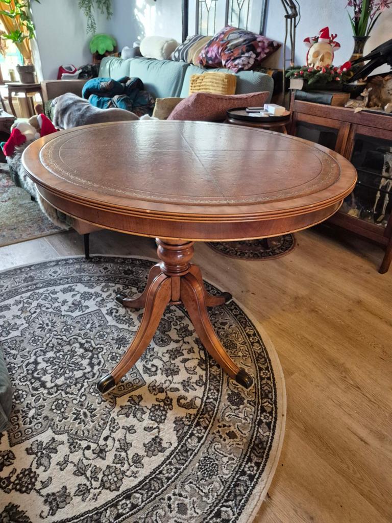 Art Deco Eettafel tafel Kersenhout met Leer Inleg, Ophalen