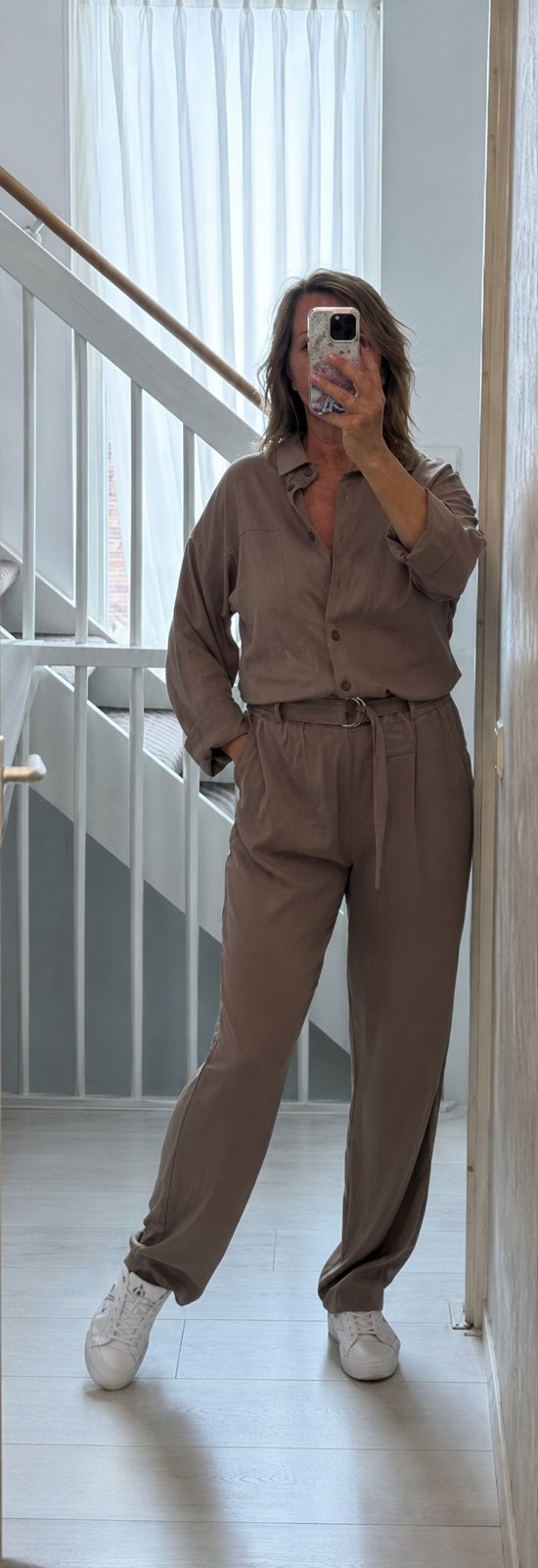 Prachtige Expresso jumpsuit taupe 100% viscose Nieuw €139,95, Kleding | Dames, Jumpsuits, Ophalen of Verzenden, Nieuw, Maat 42/44 (L)