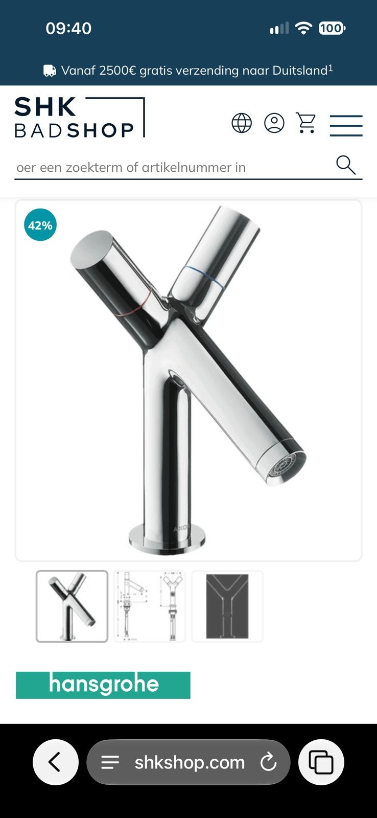 2st Hansgrohe Axor Starck wastafel kranen., Ophalen of Verzenden, Zo goed als nieuw