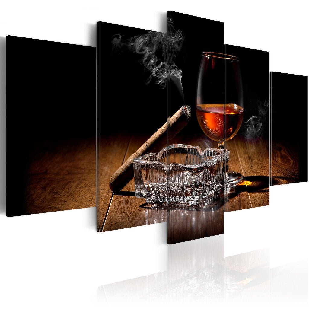 491 Cognac Sigaar Lounge 5 Luik Canvas Schilderij 200x100cm, Nieuw, 125 cm of meer, Ophalen of Verzenden, Schilderij