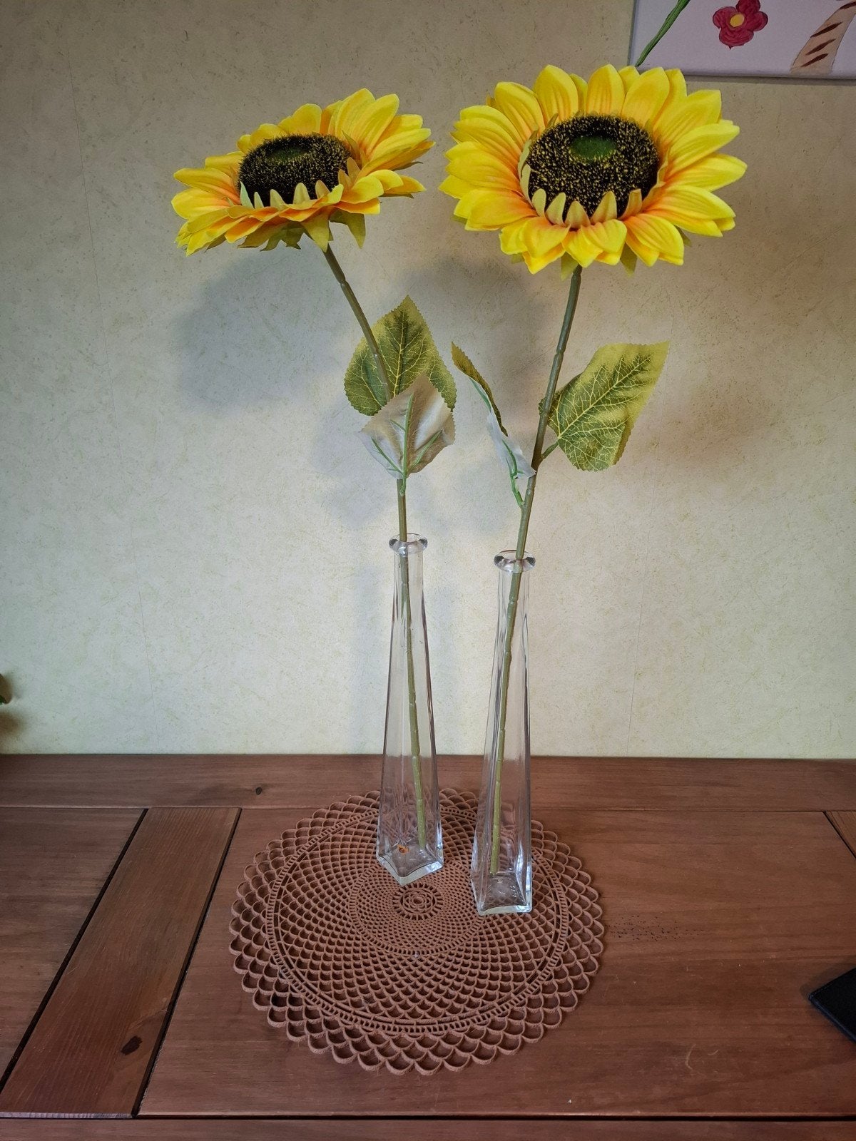 Set van 2 piramidevormige glazen vazen - 32x5 cm, 32 cm, Transparant, Ophalen of Verzenden, Glas