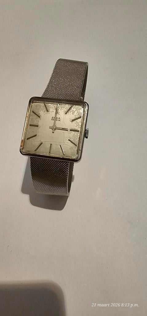 Vintage Elka horloge - Opknapper met lege batterij, Staal, Gebruikt, Staal, Polshorloge