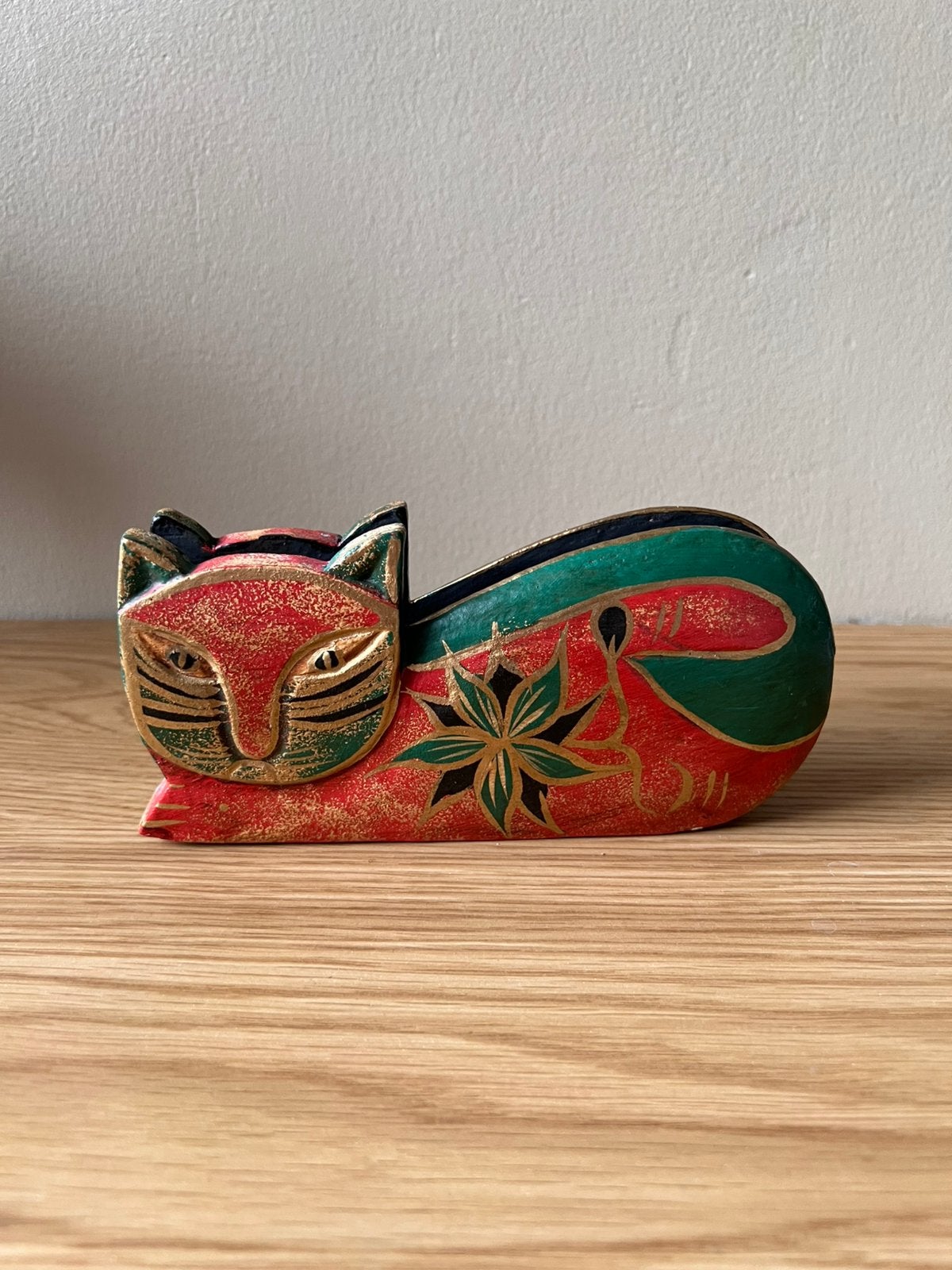 Vintage servethouder poes kat briefhouder handgemaakt hout, Ophalen of Verzenden, Zo goed als nieuw