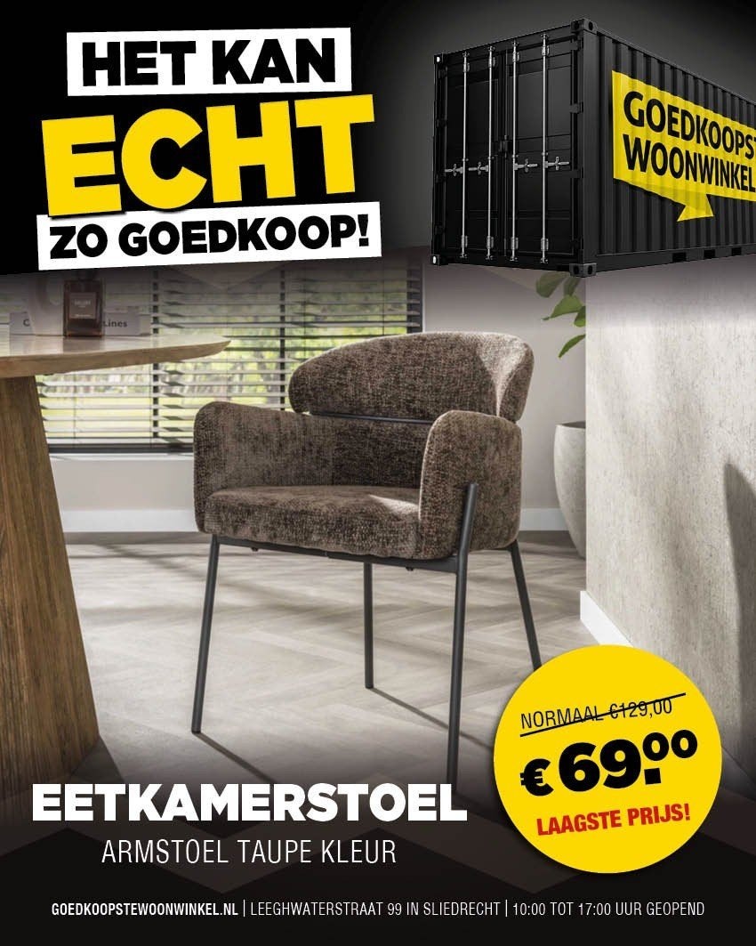 Eetkamerstoel Armstoel Taupe Kleur - Nu met Hoge Korting!, Ophalen