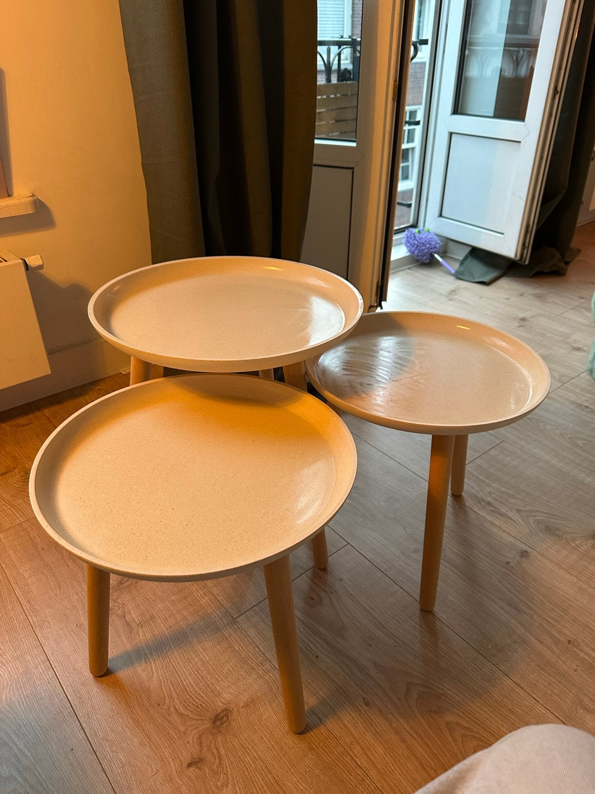 Set van 3 bamboe bijzettafels - Rond, duurzaam en stijlvol, Huis en Inrichting, Ophalen, Minder dan 55 cm, Rond, Zo goed als nieuw