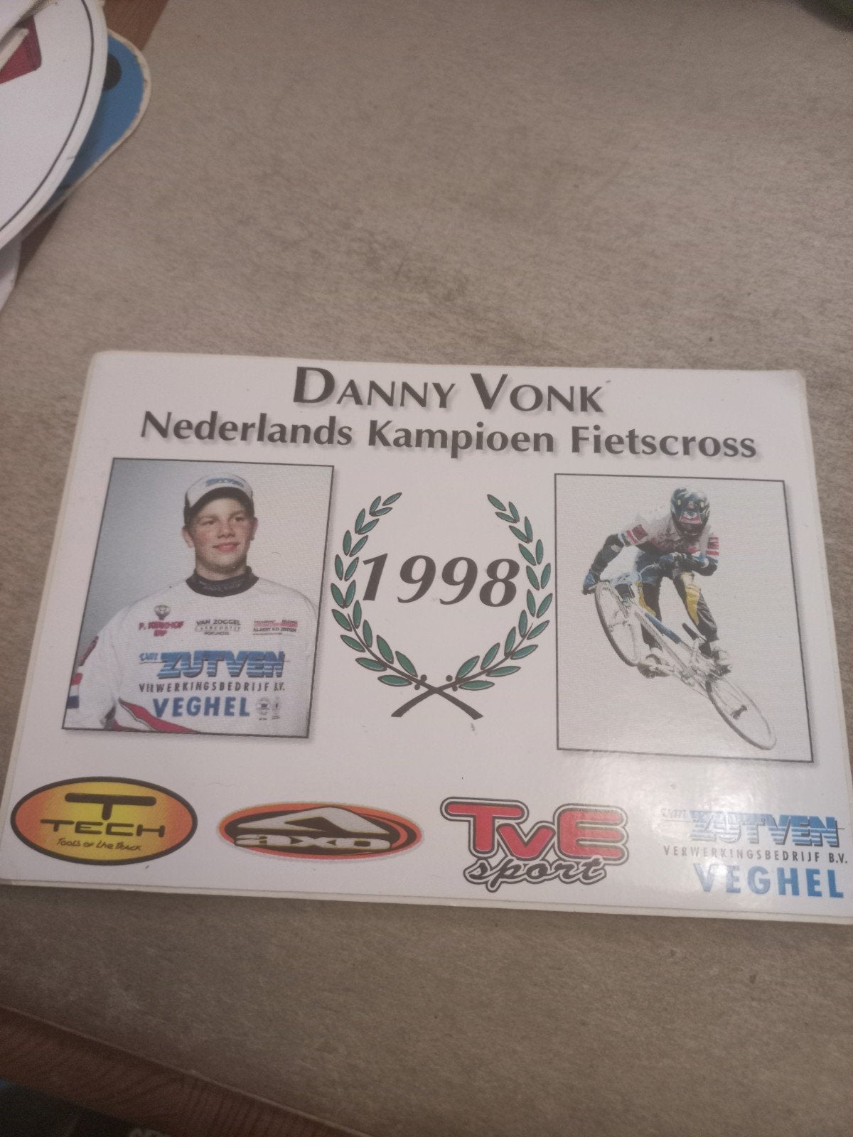 Danny Vonk Nederlands Kampioen Fietscross 1998, Verzamelen, Stickers, Ophalen of Verzenden, Gebruikt