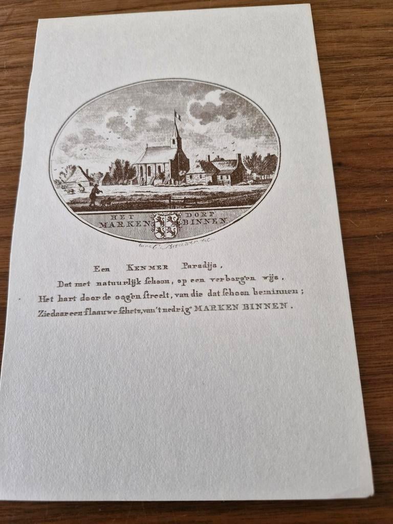 Oude prent Het Dorp Marken Binnen, Verzamelen, Foto's en Prenten, Ophalen of Verzenden