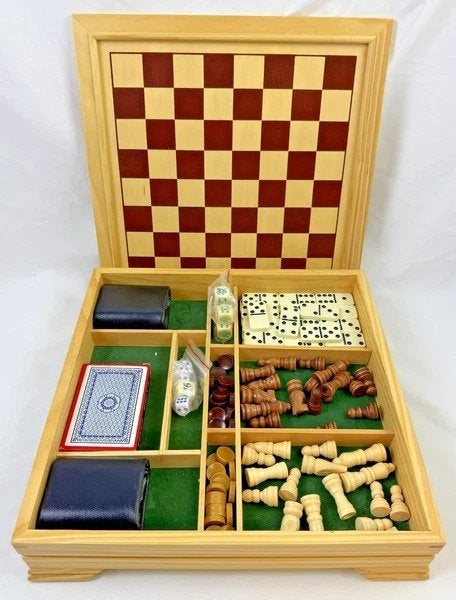 Spelletjesverzameling hout 8 in 1 schaken dammen backgammon
