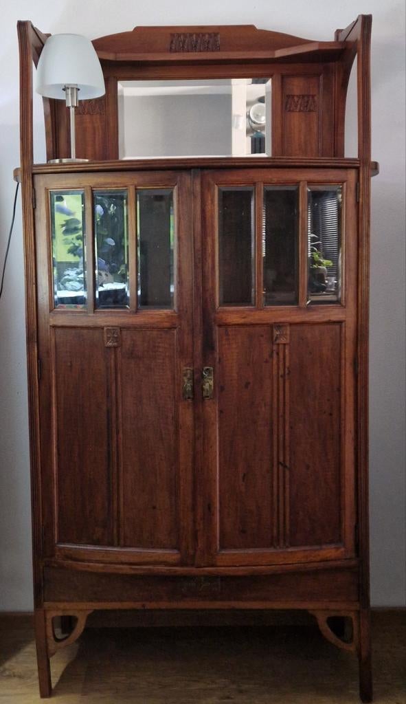 Antieke Vitrinekast Amsterdamse School / Art Deco, Gebruikt, Glas, 150 tot 200 cm, 25 tot 50 cm