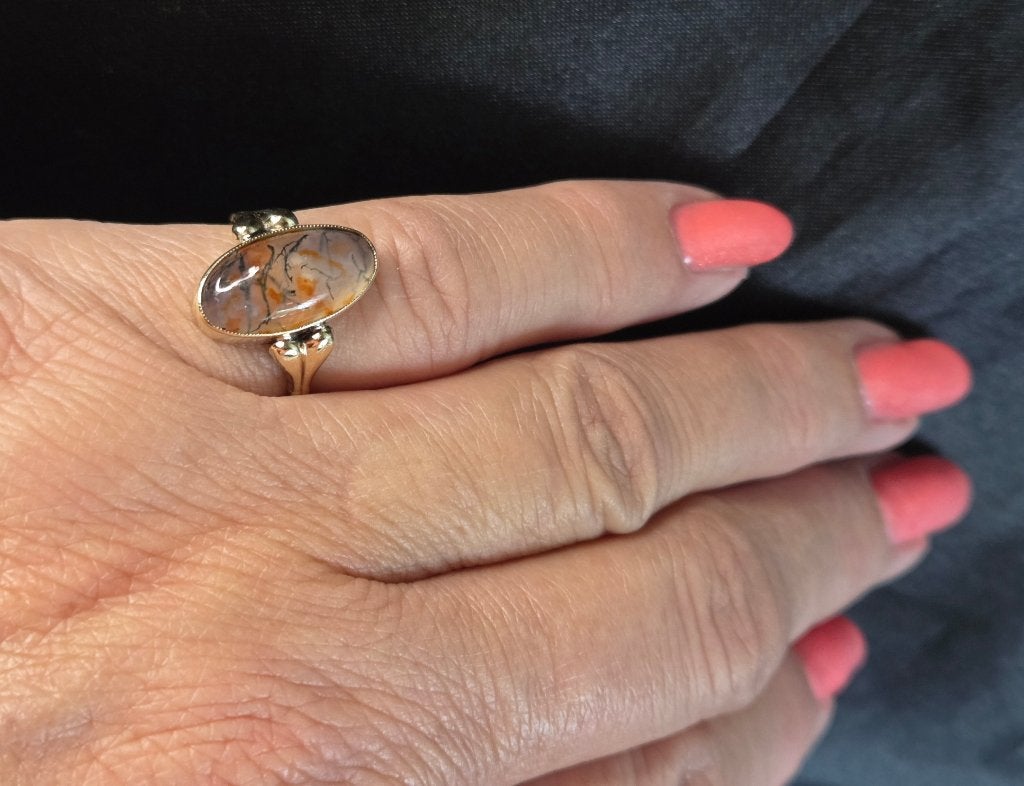 Gouden Vintage ring met edelsteen mosagaat. 2026/599, Overige kleuren, ., Ophalen of Verzenden, .