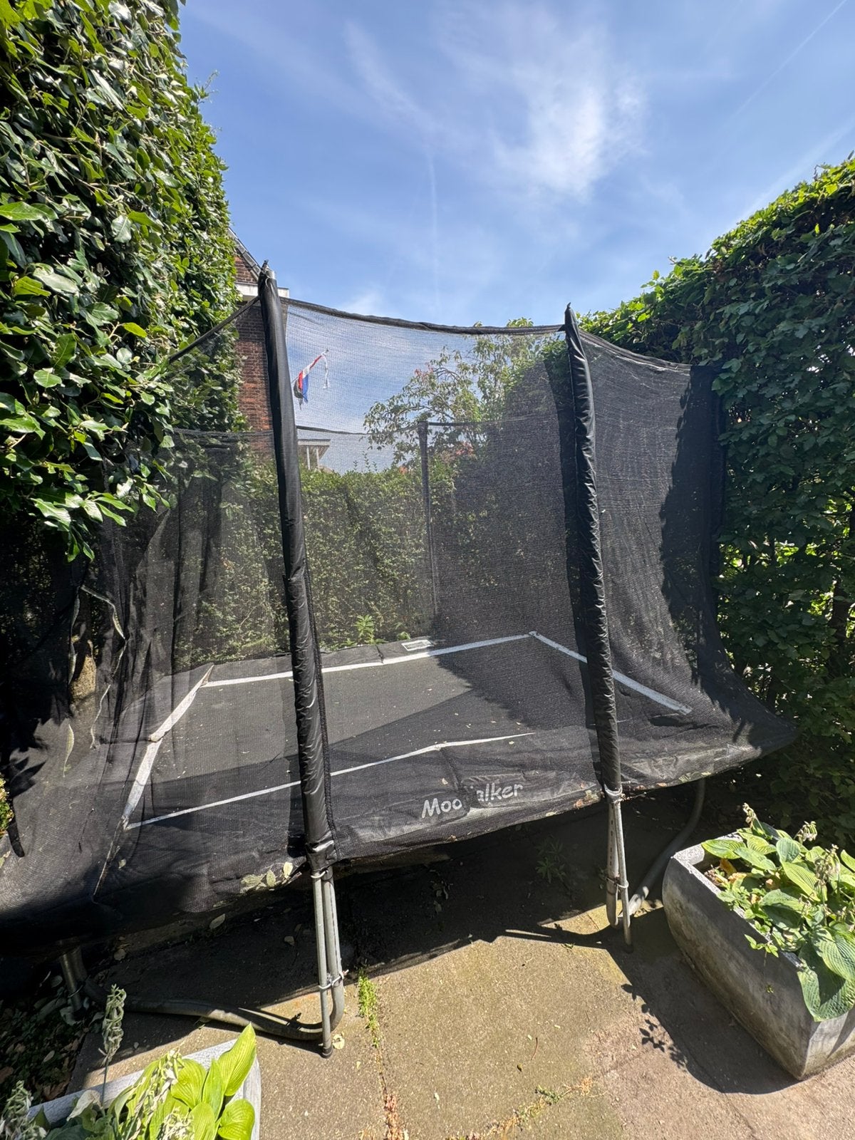 Gratis trampoline moonwalker met 3 rubberen valtegels, Ophalen, Gebruikt