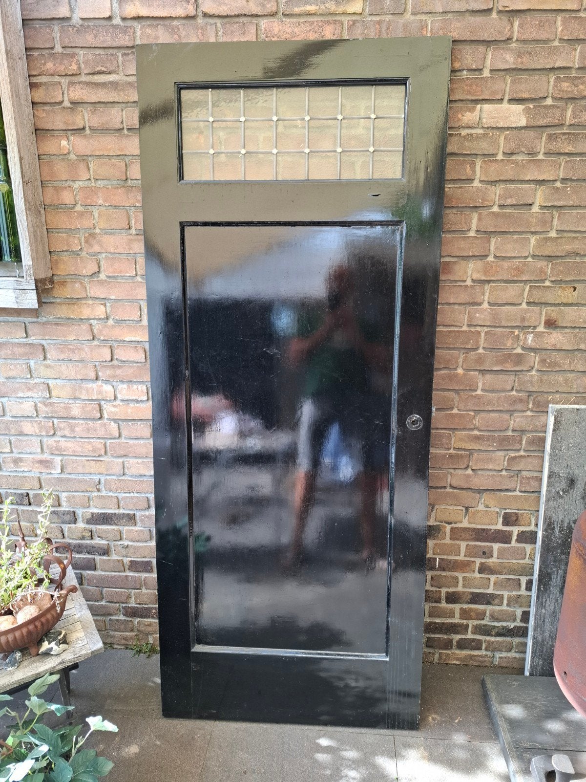 Zwarte Binnendeur met Glaspaneel - Gebruikt, Doe-het-zelf en Verbouw, Ophalen, Gebruikt, 80 tot 100 cm, Buitendeur