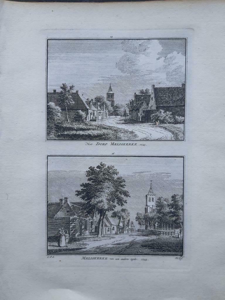 25-26*/ 2 afbeeldingen dorp Meliskerke in Zeeland gravure, Ophalen of Verzenden