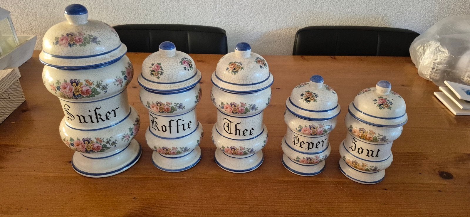 Vintage voorraadpotten Suiker, Koffie, Thee, Peper, Zo, Ophalen