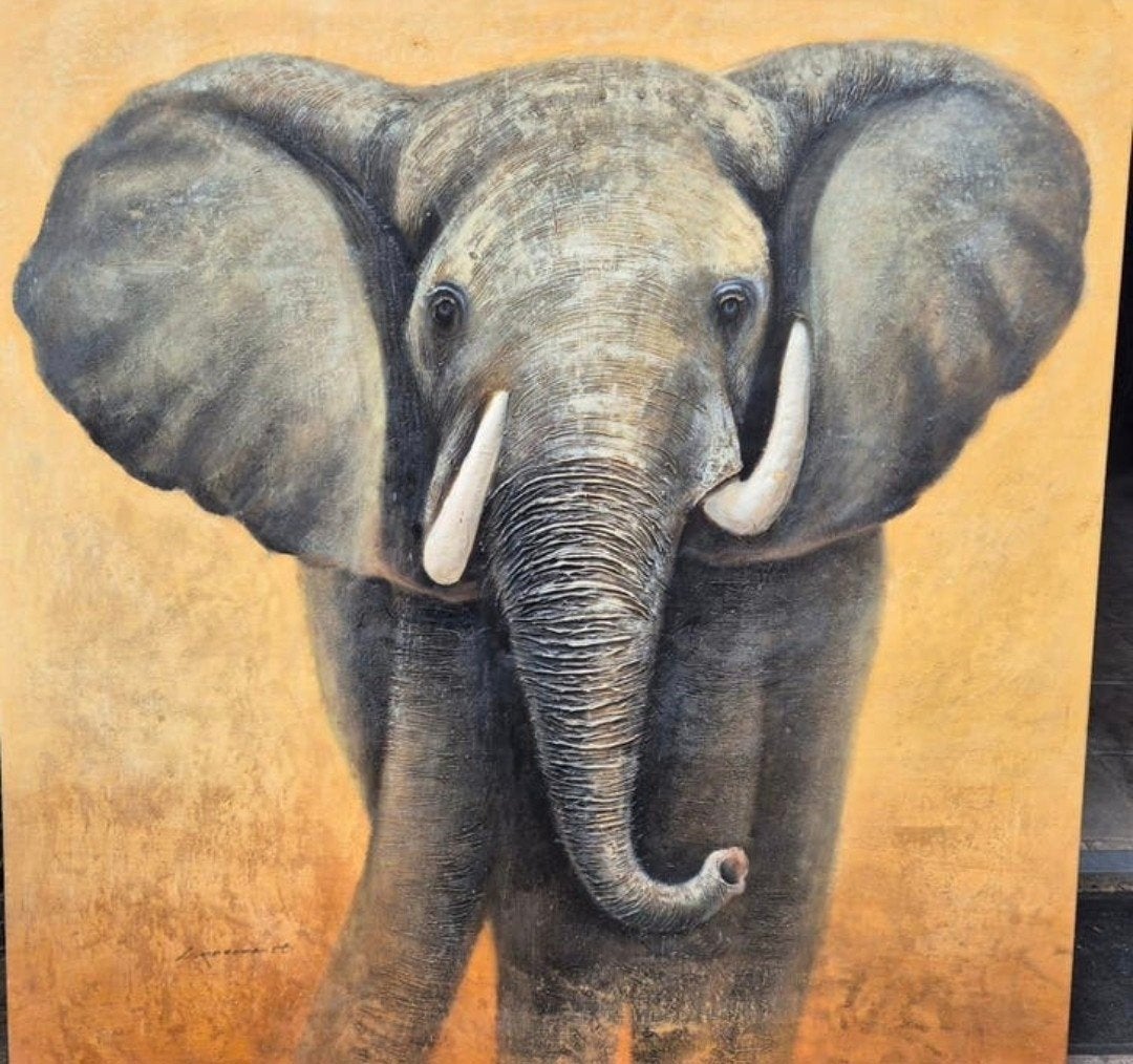 Indrukwekkend olifant schilderij met 3D-effect, Met textuur, Ophalen of Verzenden, Dieren, Olieverf