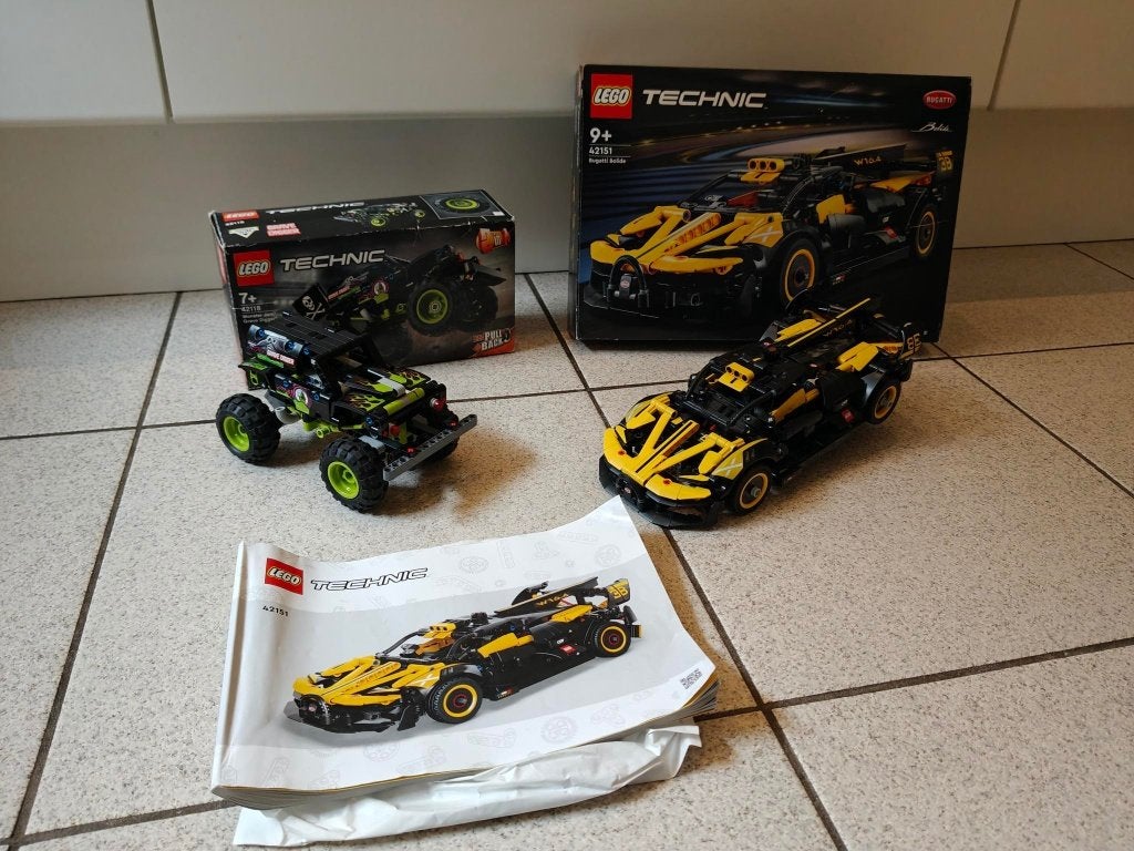 Lego Technic 42151 Bugatti Bolide + 42118 Monster Jam, Gebruikt, Compleet, Lego, Ophalen of Verzenden