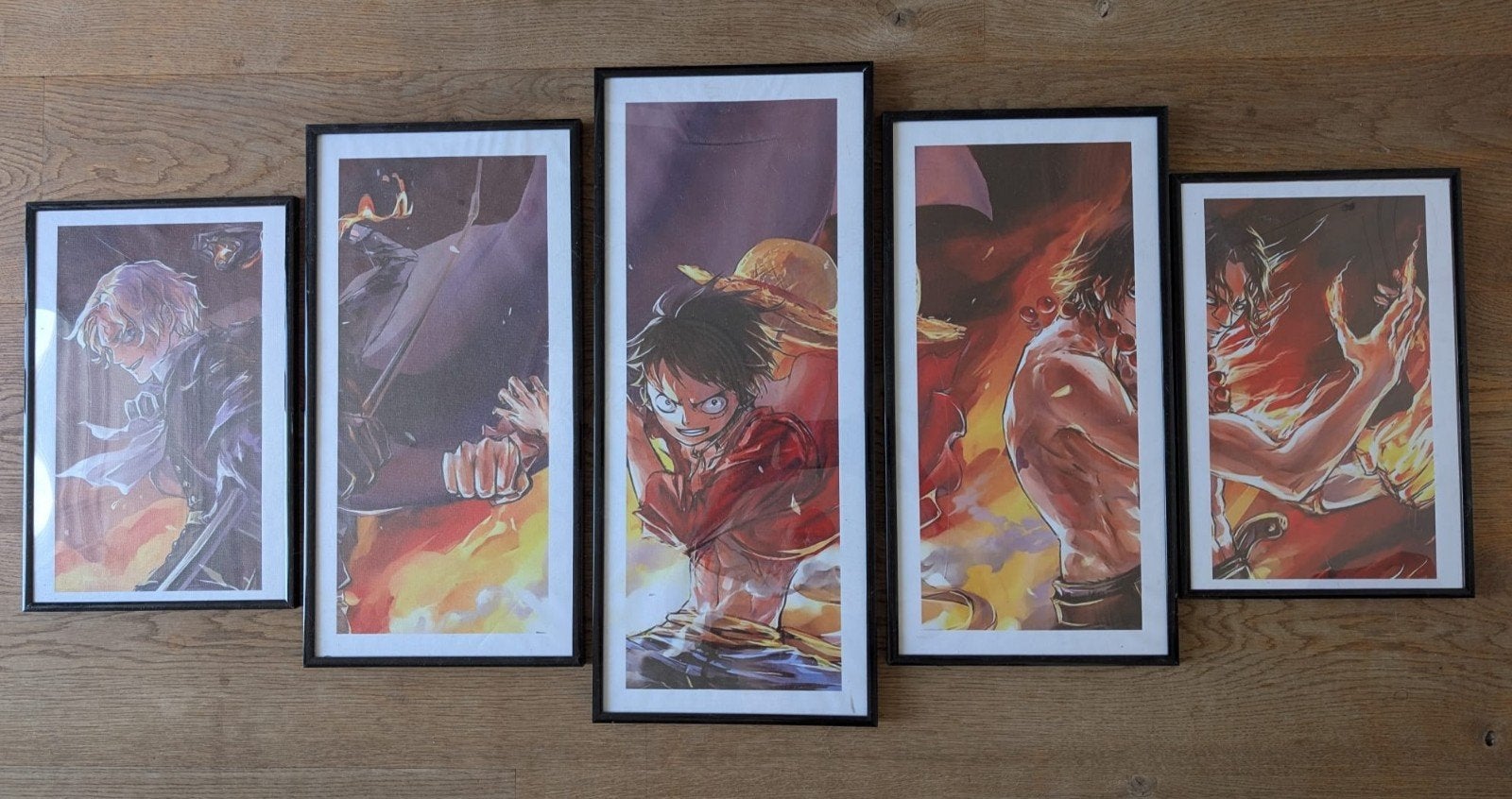 One Piece 5-delige set ingelijste prints, Ophalen of Verzenden, Overige figuren, Zo goed als nieuw, Plaatje, Poster of Sticker