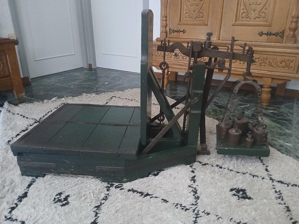 Antieke weegschaal Bascule tot 150 kg, Ophalen