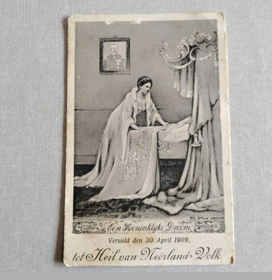 Ansichtkaart,30 april 1909,Juliana,Emma,Klaartje v/d Grift, Ophalen of Verzenden, Gebruikt, Nederland, Kaart, Foto of Prent