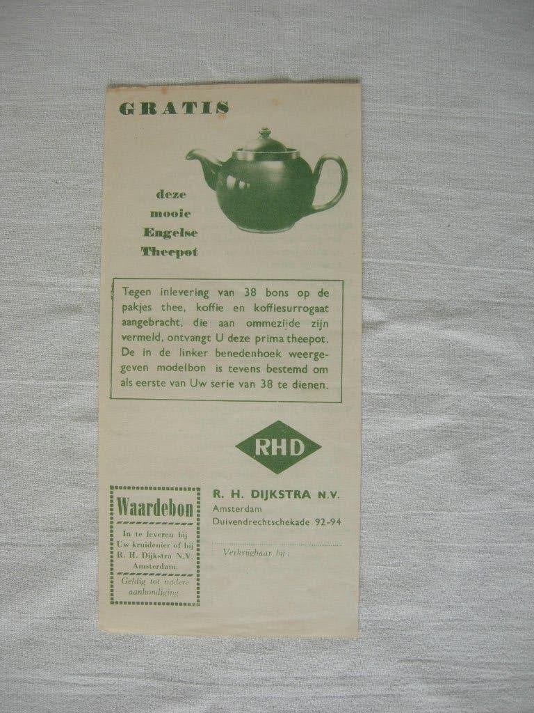 Reclame waardebon Theepot RHD R.H. Dijkstra Amsterdam, Verzenden, Gebruikt, Overige typen