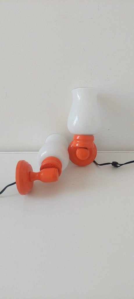 Prachtige set 2 oranje vintage Space Age wand lamp jaren 70, Eu, Eu, Oranje, Overige fittingen