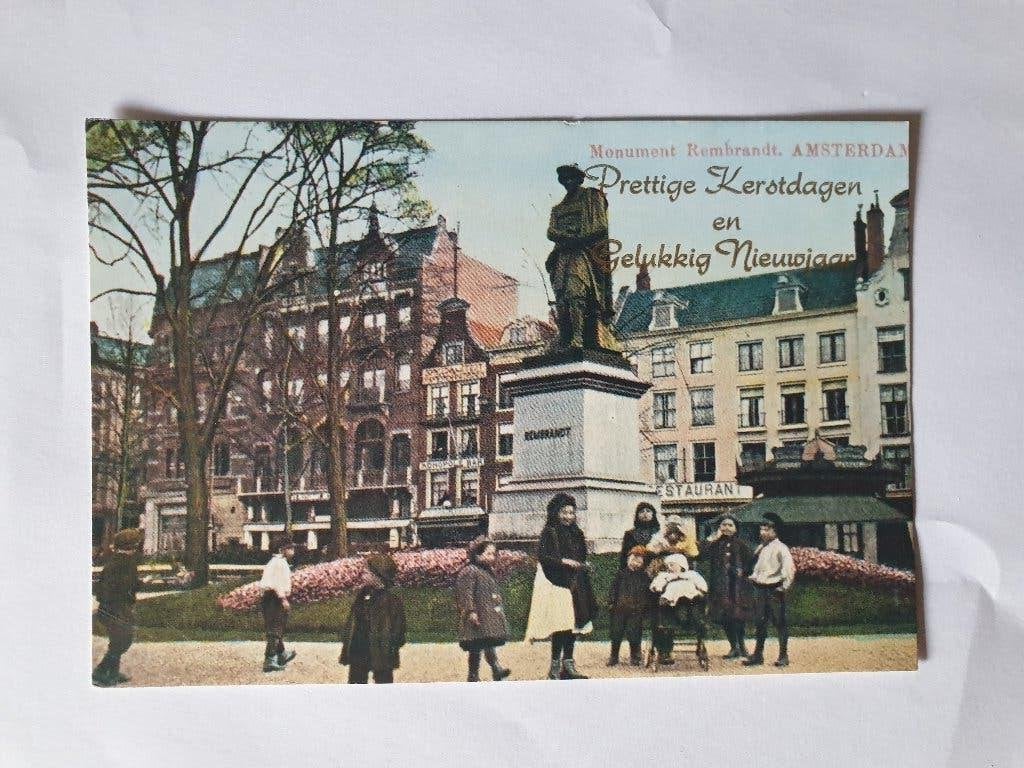 Ansichtkaart 1975 - Amsterdam 700 jaar - Monument Rembrandt, Verzamelen, Ansichtkaarten | Nederland, Ophalen of Verzenden, 1960 tot 1980