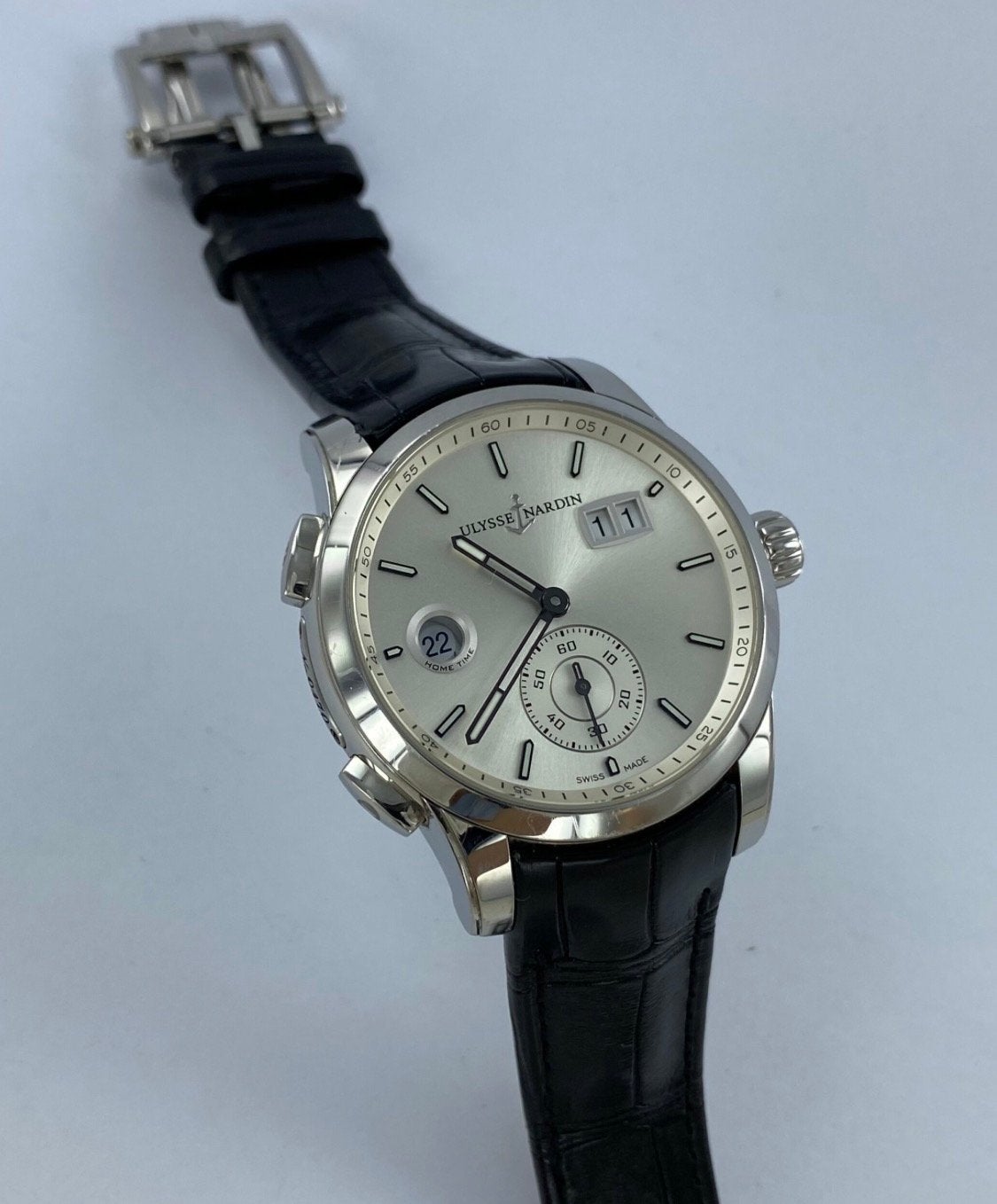 Ulysse Nardin Classic Dual Time, Sieraden, Tassen en Uiterlijk, Leer, Staal, Polshorloge, Zo goed als nieuw