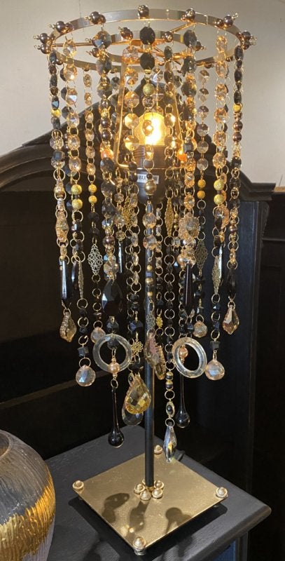 SALE! Unieke schemerlamp zwart goud lamp lampje made by VdlM, Handgemaakt, Sfeerlamp, Zwart, Overige stijlen