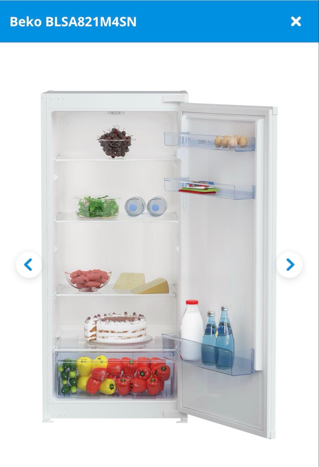 Beko 122 Koelkast - Inbouw, 150 tot 200 liter, Zonder vriesvak, 120 tot 140 cm, Nieuw