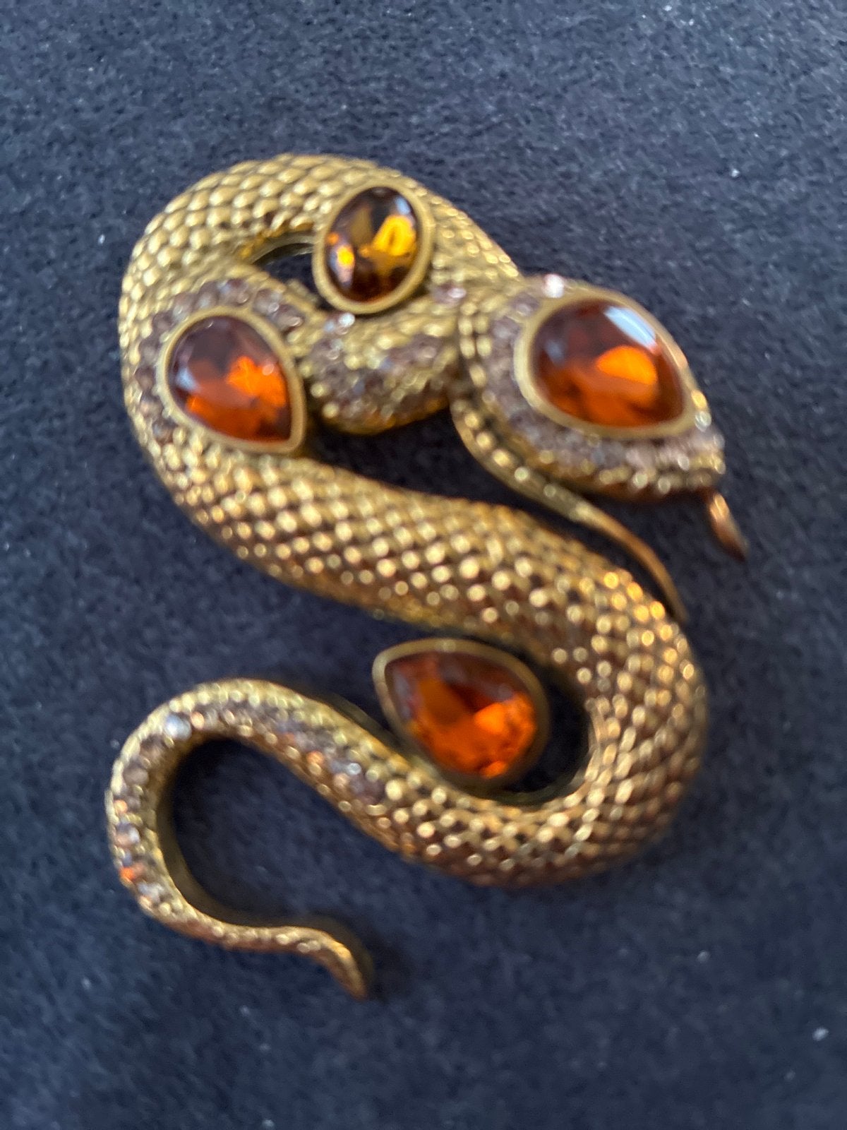 Vintage Slangenbroche met Amberkleurige Stenen, Overige materialen, 4 tot 7 cm, Gebruikt, Ophalen of Verzenden