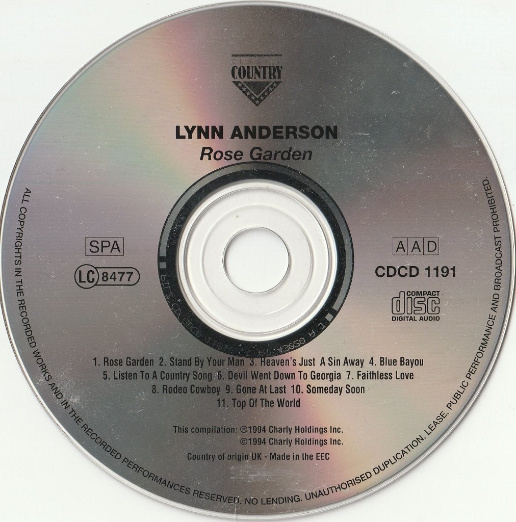 Lynn anderson rose garden cd zonder hoes 11 nummers, Ophalen of Verzenden, Zo goed als nieuw, Country