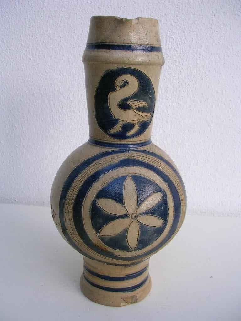 18e eeuwse steengoed Kruik, Kan, Enghalskruik, Hessen (D.), Ophalen of Verzenden