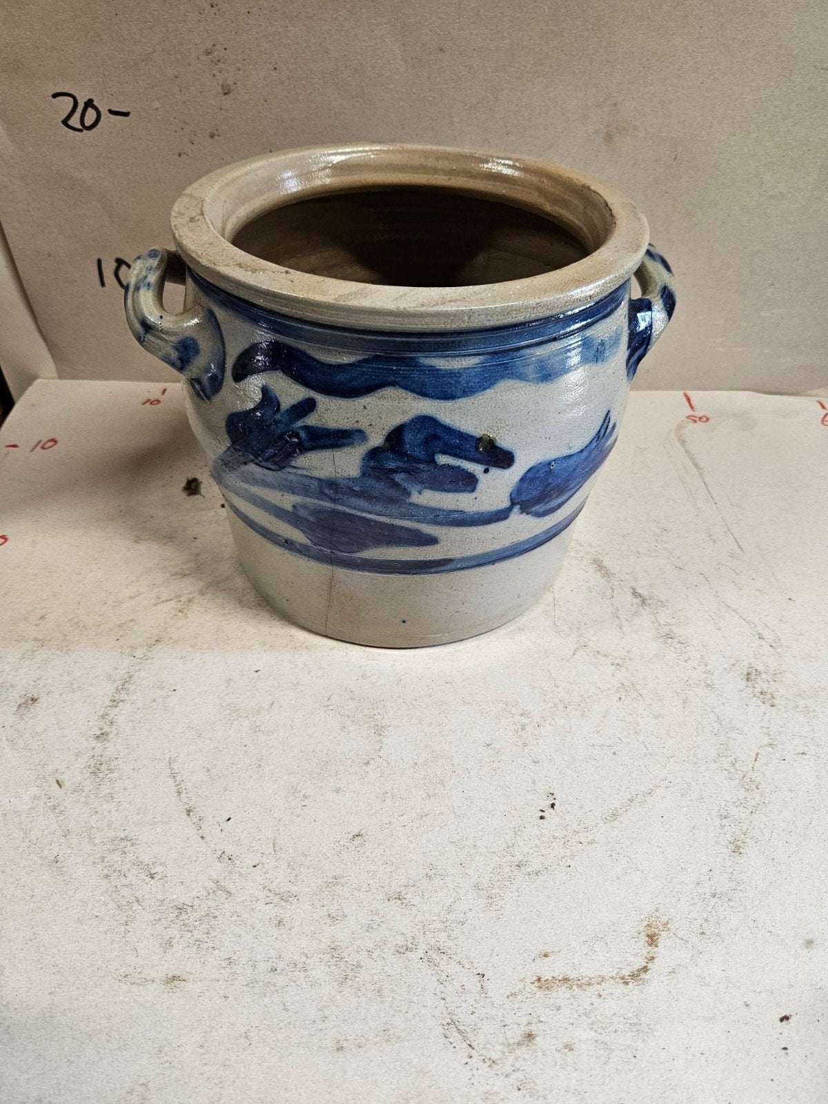 Antieke Keulse pot met blauw decor en handvatten, Ophalen of Verzenden