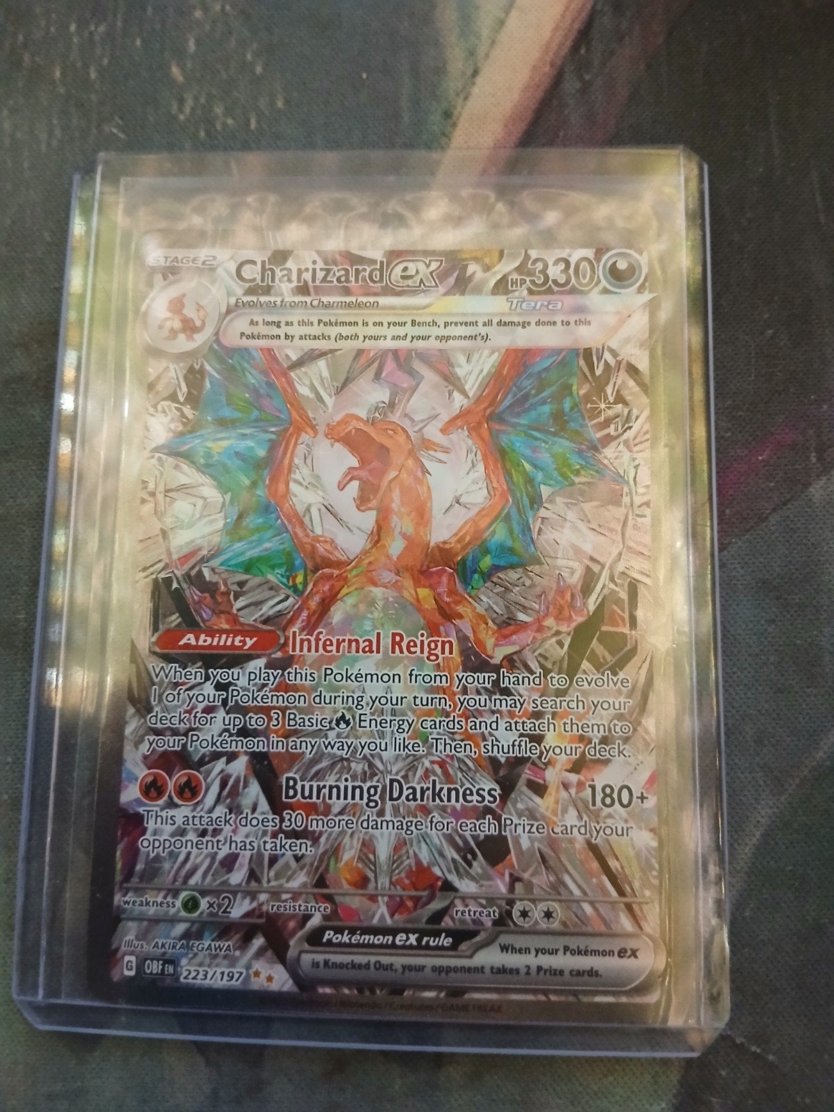 Charizard ex 223/197 Obsidian Flames Pokémon kaart, Ophalen of Verzenden, Zo goed als nieuw, Losse kaart, Foil